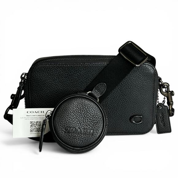 Coach Other - Coach Charter Slim Crossbody Bag Black Pebble Leather CC070 + Round Pouch